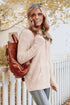 Apricot Waffle Knit Buttons Hooded Sweater With Pocket